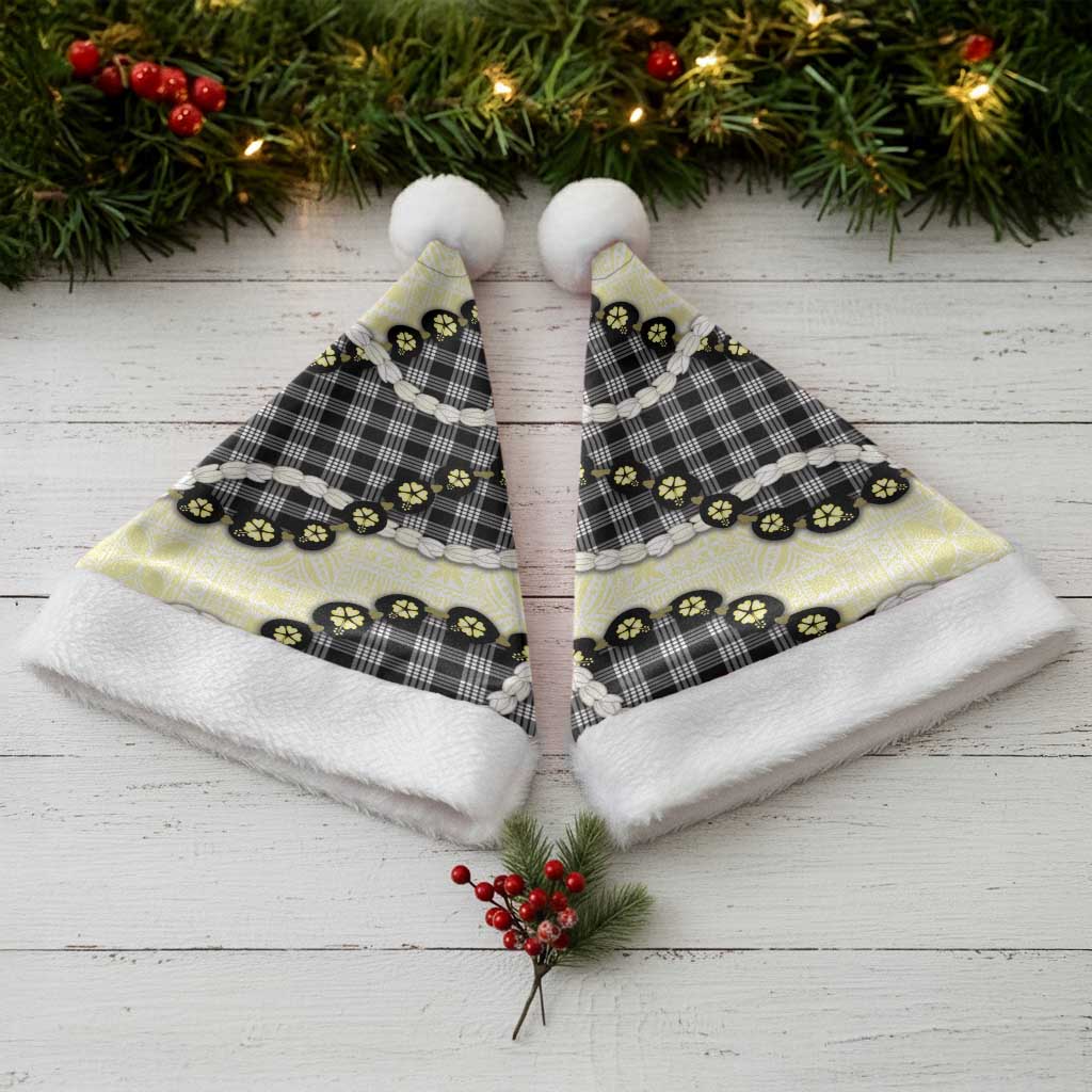 Black Palaka Hawaii Christmas Santa Hat Kukui Nut Pikake Lei Hawaiian Tapa Pattern LT14 - Polynesian Pride