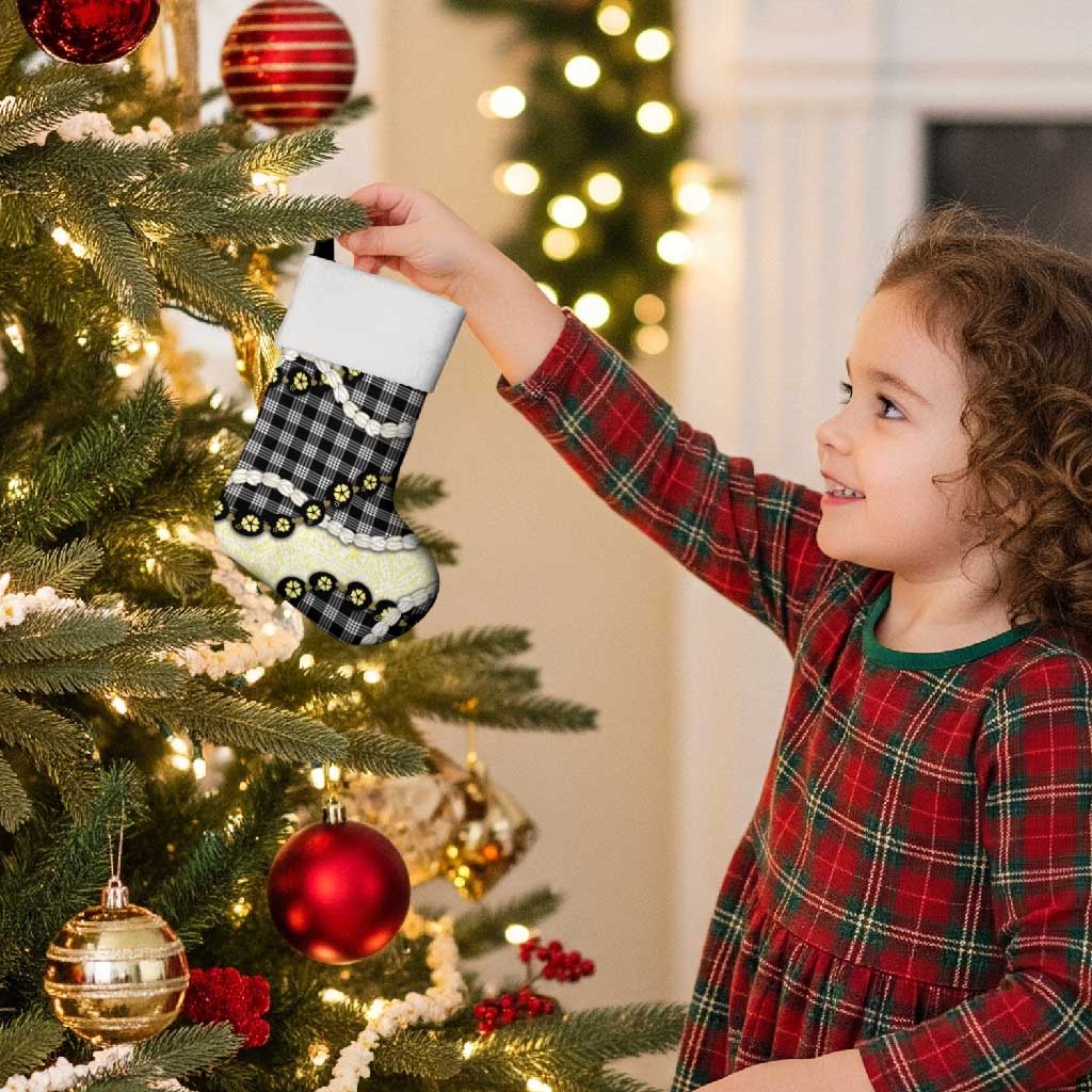 Black Palaka Hawaii Christmas Stocking Kukui Nut Pikake Lei Hawaiian Tapa Pattern - Polynesian Pride