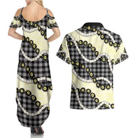 Black Palaka Hawaii Couples Matching Summer Maxi Dress and Hawaiian Shirt Kukui Nut Pikake Lei Hawaiian Tapa Pattern - Polynesian Pride