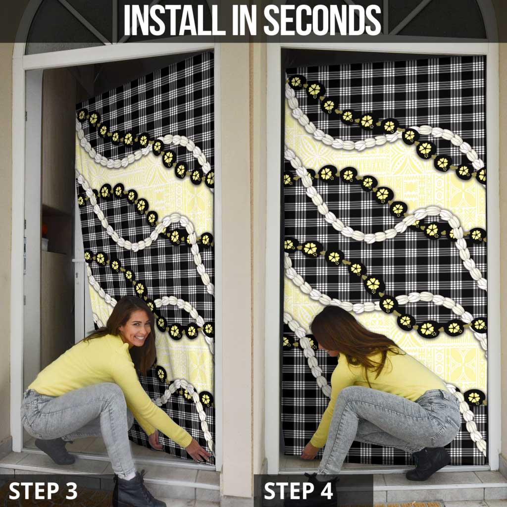 Black Palaka Hawaii Door Cover Kukui Nut Pikake Lei Hawaiian Tapa Pattern LT14 - Polynesian Pride