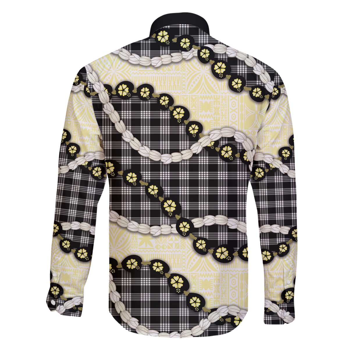 Black Palaka Hawaii Family Matching Off The Shoulder Long Sleeve Dress and Hawaiian Shirt Kukui Nut Pikake Lei Hawaiian Tapa Pattern - Polynesian Pride