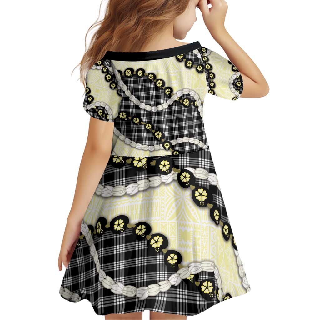 Black Palaka Hawaii Family Matching Off Shoulder Short Dress and Hawaiian Shirt Kukui Nut Pikake Lei Hawaiian Tapa Pattern - Polynesian Pride