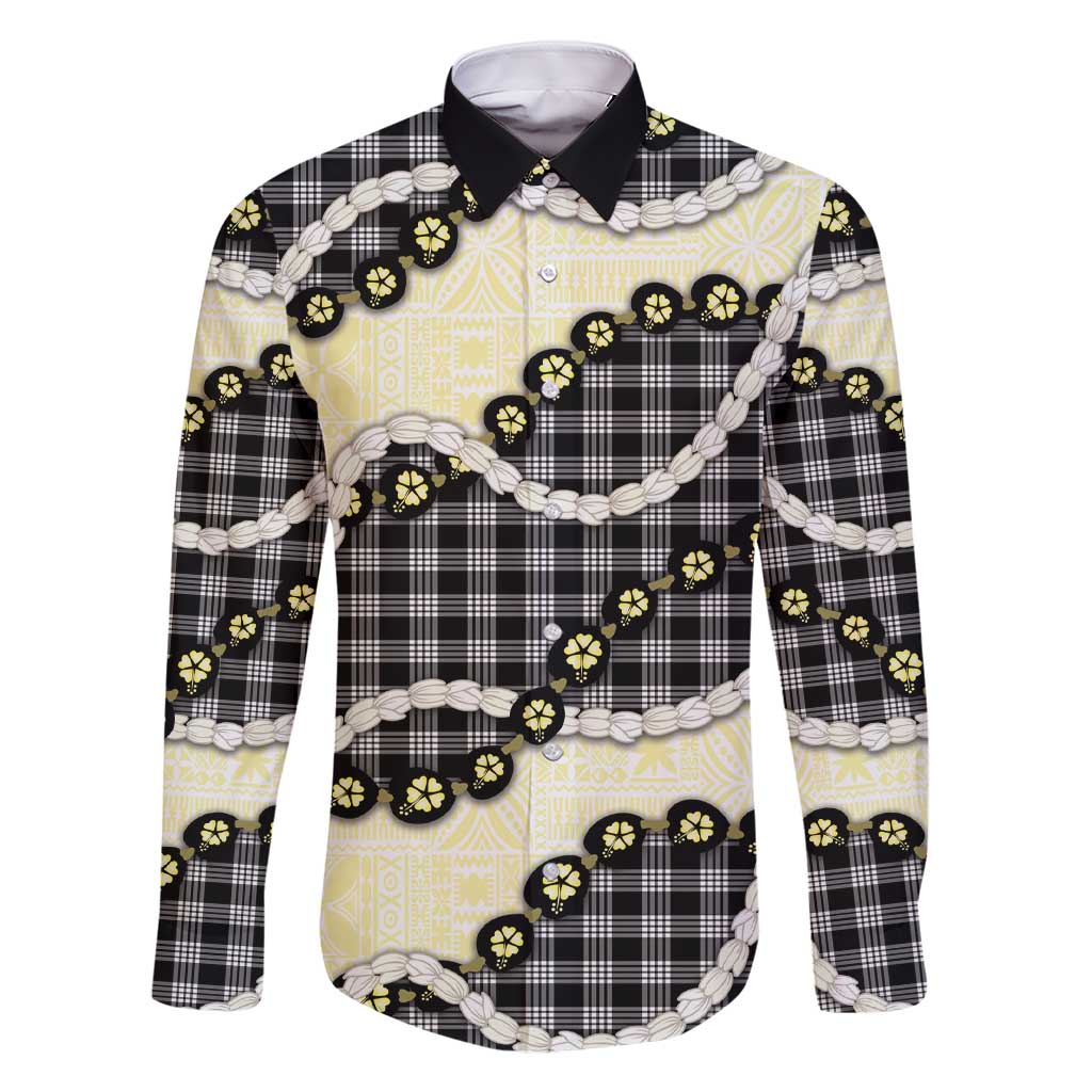 Black Palaka Hawaii Family Matching Short Sleeve Bodycon Dress and Hawaiian Shirt Kukui Nut Pikake Lei Hawaiian Tapa Pattern - Polynesian Pride