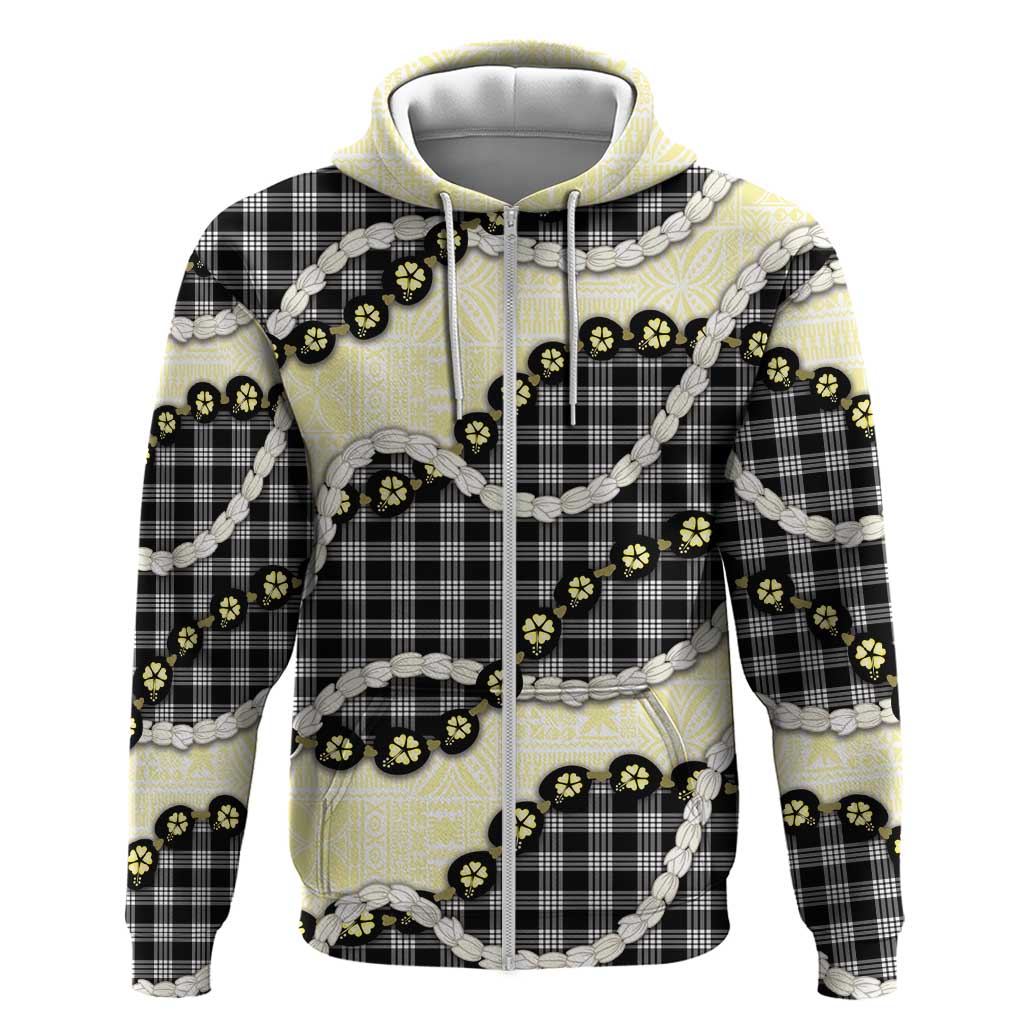 Black Palaka Hawaii Hoodie Kukui Nut Pikake Lei Hawaiian Tapa Pattern - Polynesian Pride