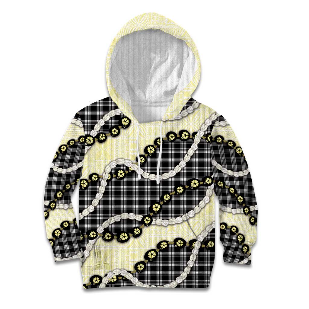 Black Palaka Hawaii Kid Hoodie Kukui Nut Pikake Lei Hawaiian Tapa Pattern - Polynesian Pride