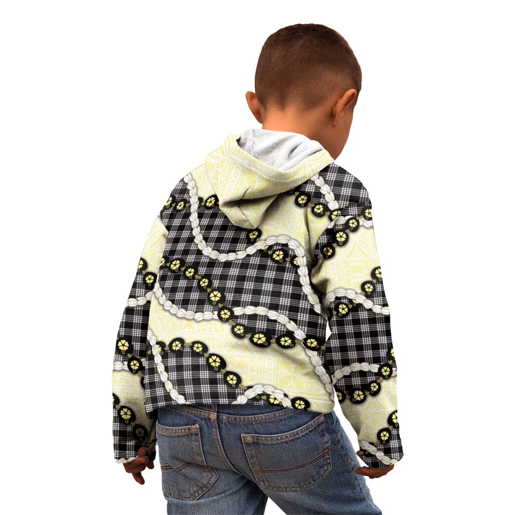 Black Palaka Hawaii Kid Hoodie Kukui Nut Pikake Lei Hawaiian Tapa Pattern - Polynesian Pride