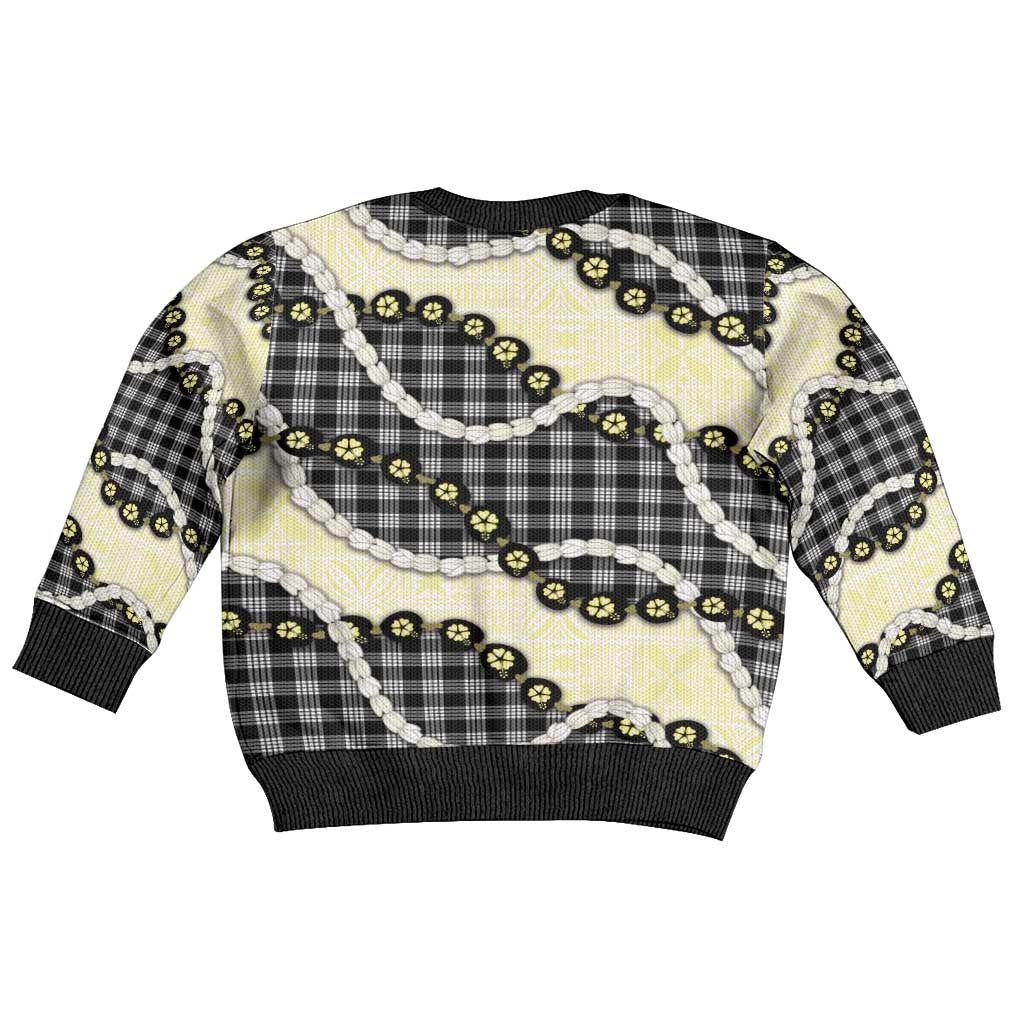 Black Palaka Hawaii Kid Ugly Christmas Sweater Kukui Nut Pikake Lei Hawaiian Tapa Pattern - Polynesian Pride