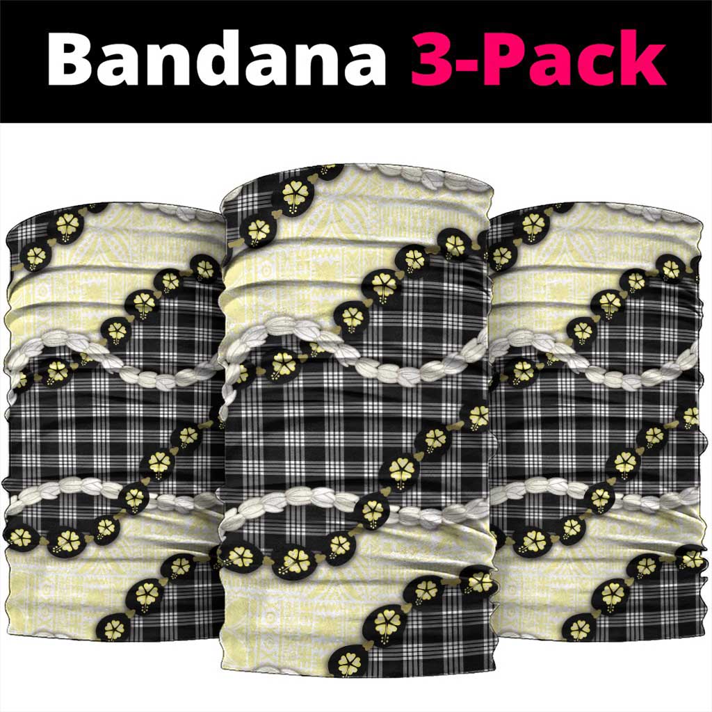 Black Palaka Hawaii Neck Gaiter Kukui Nut Pikake Lei Hawaiian Tapa Pattern - Polynesian Pride