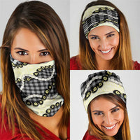 Black Palaka Hawaii Neck Gaiter Kukui Nut Pikake Lei Hawaiian Tapa Pattern - Polynesian Pride