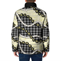 Black Palaka Hawaii Padded Jacket Kukui Nut Pikake Lei Hawaiian Tapa Pattern - Polynesian Pride