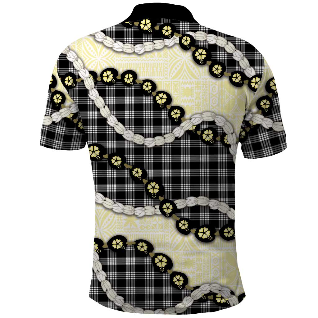 Black Palaka Hawaii Polo Shirt Kukui Nut Pikake Lei Hawaiian Tapa Pattern - Polynesian Pride