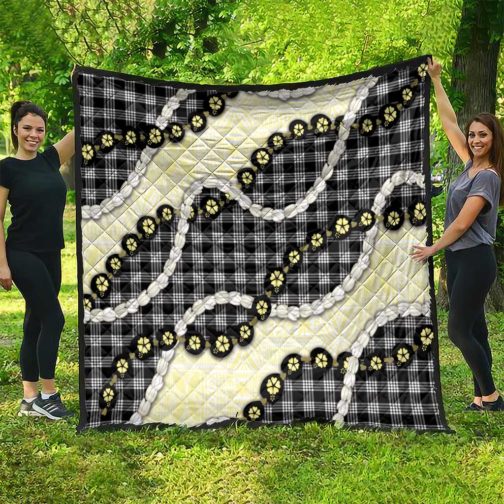 Black Palaka Hawaii Quilt Kukui Nut Pikake Lei Hawaiian Tapa Pattern - Polynesian Pride