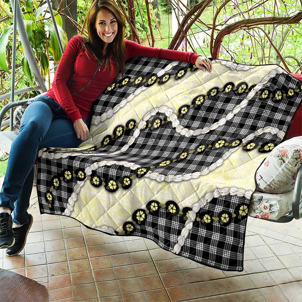 Black Palaka Hawaii Quilt Kukui Nut Pikake Lei Hawaiian Tapa Pattern - Polynesian Pride