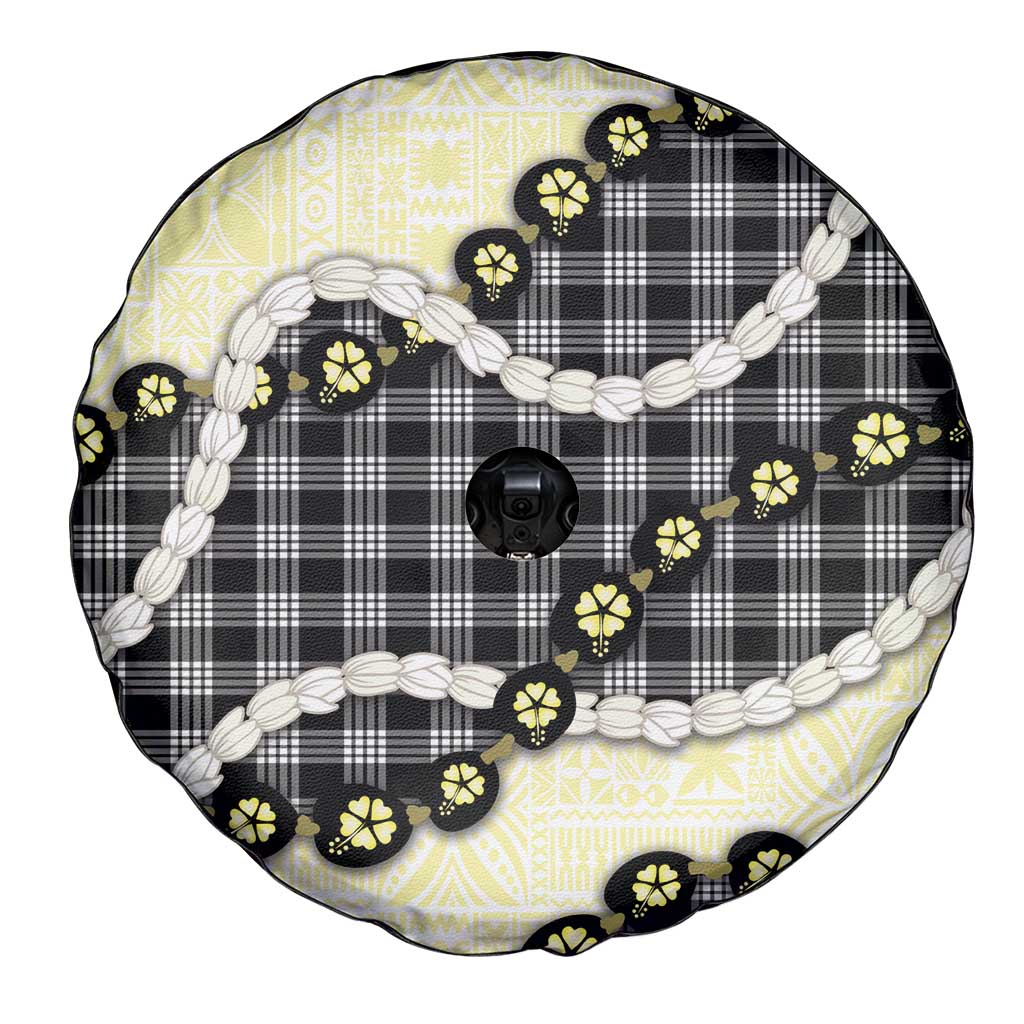 Black Palaka Hawaii Spare Tire Cover Kukui Nut Pikake Lei Hawaiian Tapa Pattern - Polynesian Pride