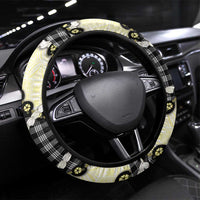 Black Palaka Hawaii Steering Wheel Cover Kukui Nut Pikake Lei Hawaiian Tapa Pattern - Polynesian Pride