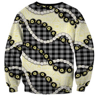 Black Palaka Hawaii Sweatshirt Kukui Nut Pikake Lei Hawaiian Tapa Pattern - Polynesian Pride