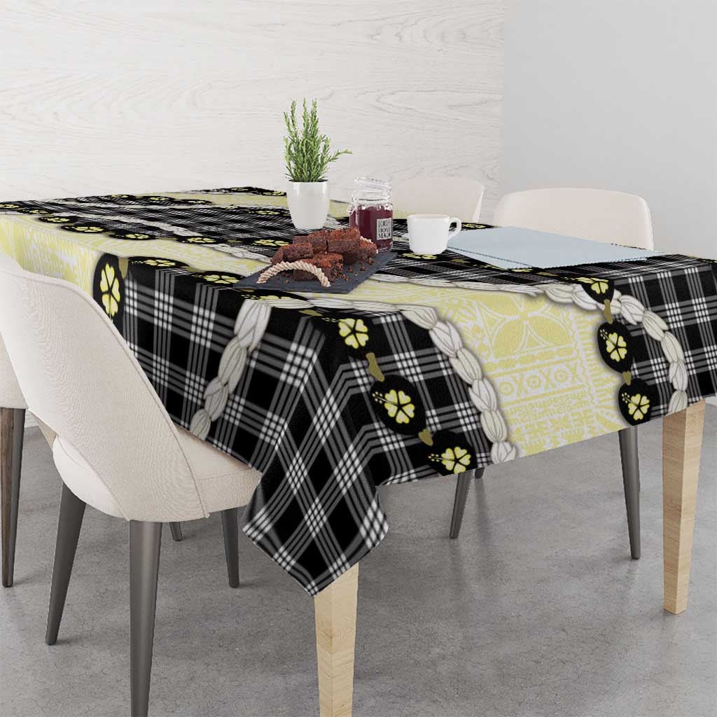 Black Palaka Hawaii Tablecloth Kukui Nut Pikake Lei Hawaiian Tapa Pattern - Polynesian Pride