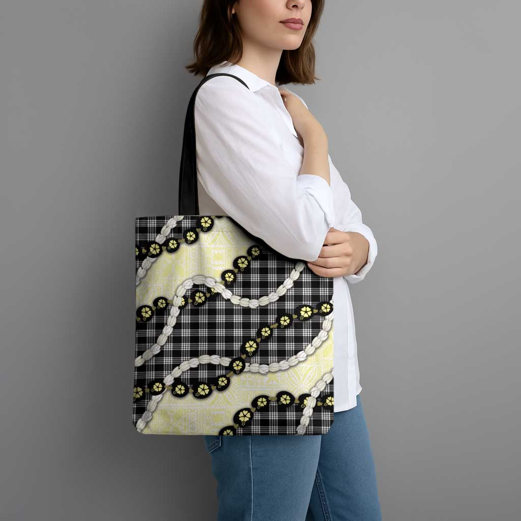 Black Palaka Hawaii Tote Bag Kukui Nut Pikake Lei Hawaiian Tapa Pattern - Polynesian Pride
