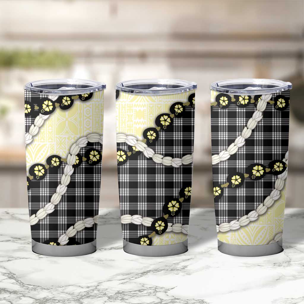 Black Palaka Hawaii Tumbler Cup Kukui Nut Pikake Lei Hawaiian Tapa Pattern - Polynesian Pride