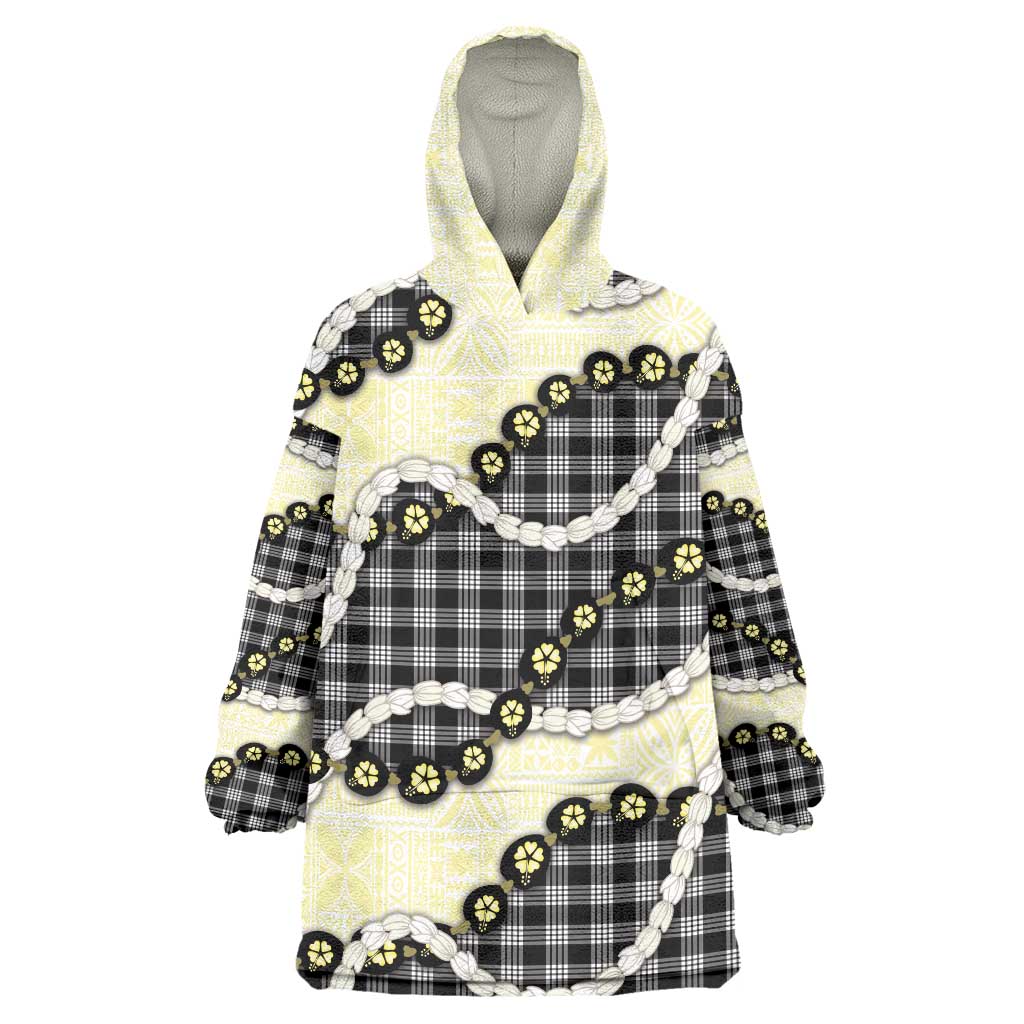 Black Palaka Hawaii Wearable Blanket Hoodie Kukui Nut Pikake Lei Hawaiian Tapa Pattern - Polynesian Pride
