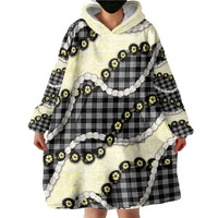 Black Palaka Hawaii Wearable Blanket Hoodie Kukui Nut Pikake Lei Hawaiian Tapa Pattern - Polynesian Pride
