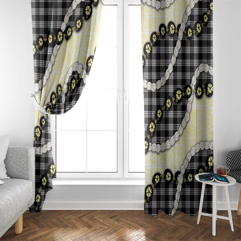 Black Palaka Hawaii Window Curtain Kukui Nut Pikake Lei Hawaiian Tapa Pattern - Polynesian Pride