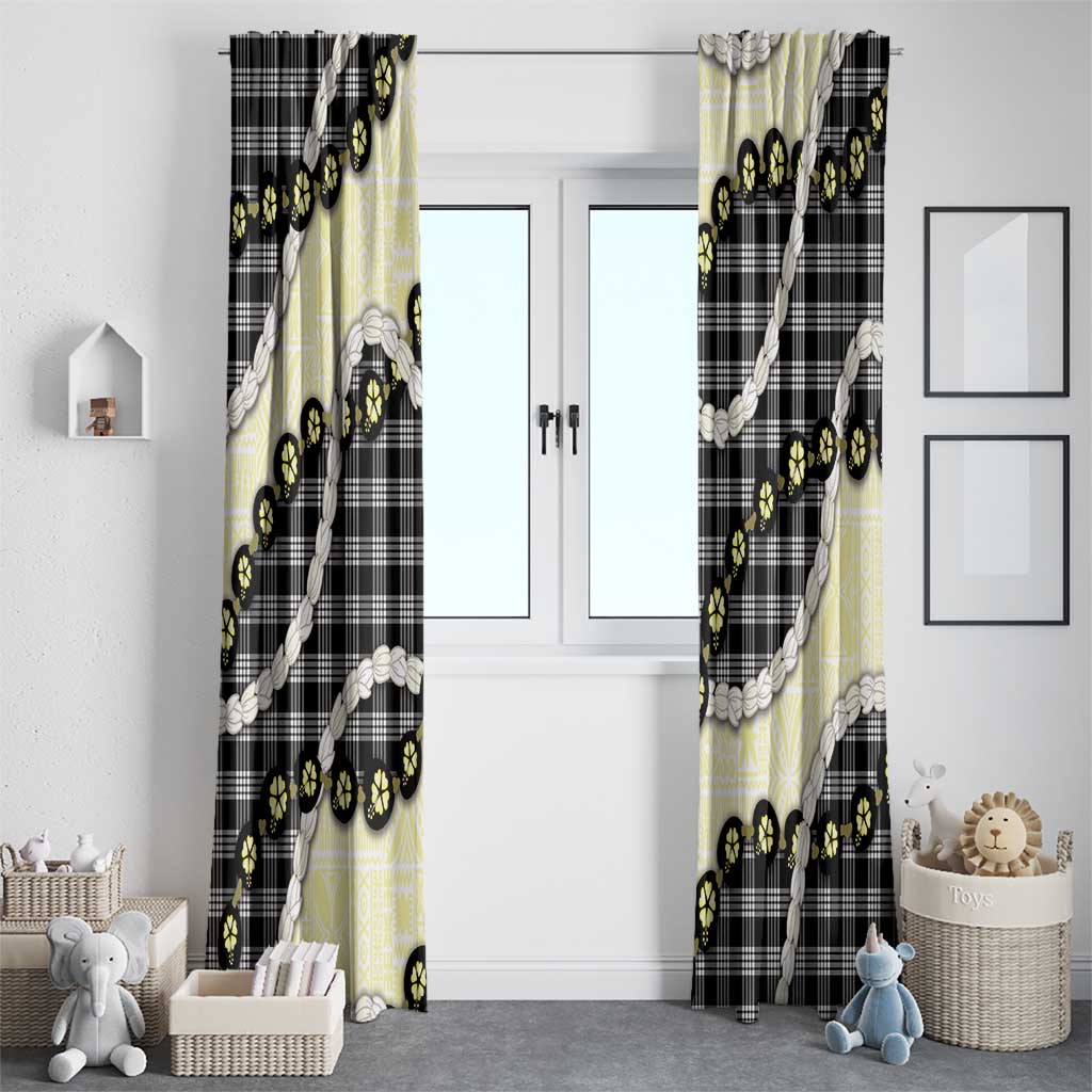 Black Palaka Hawaii Window Curtain Kukui Nut Pikake Lei Hawaiian Tapa Pattern - Polynesian Pride