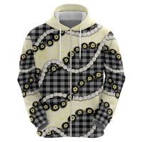 Black Palaka Hawaii Zip Hoodie Kukui Nut Pikake Lei Hawaiian Tapa Pattern - Polynesian Pride