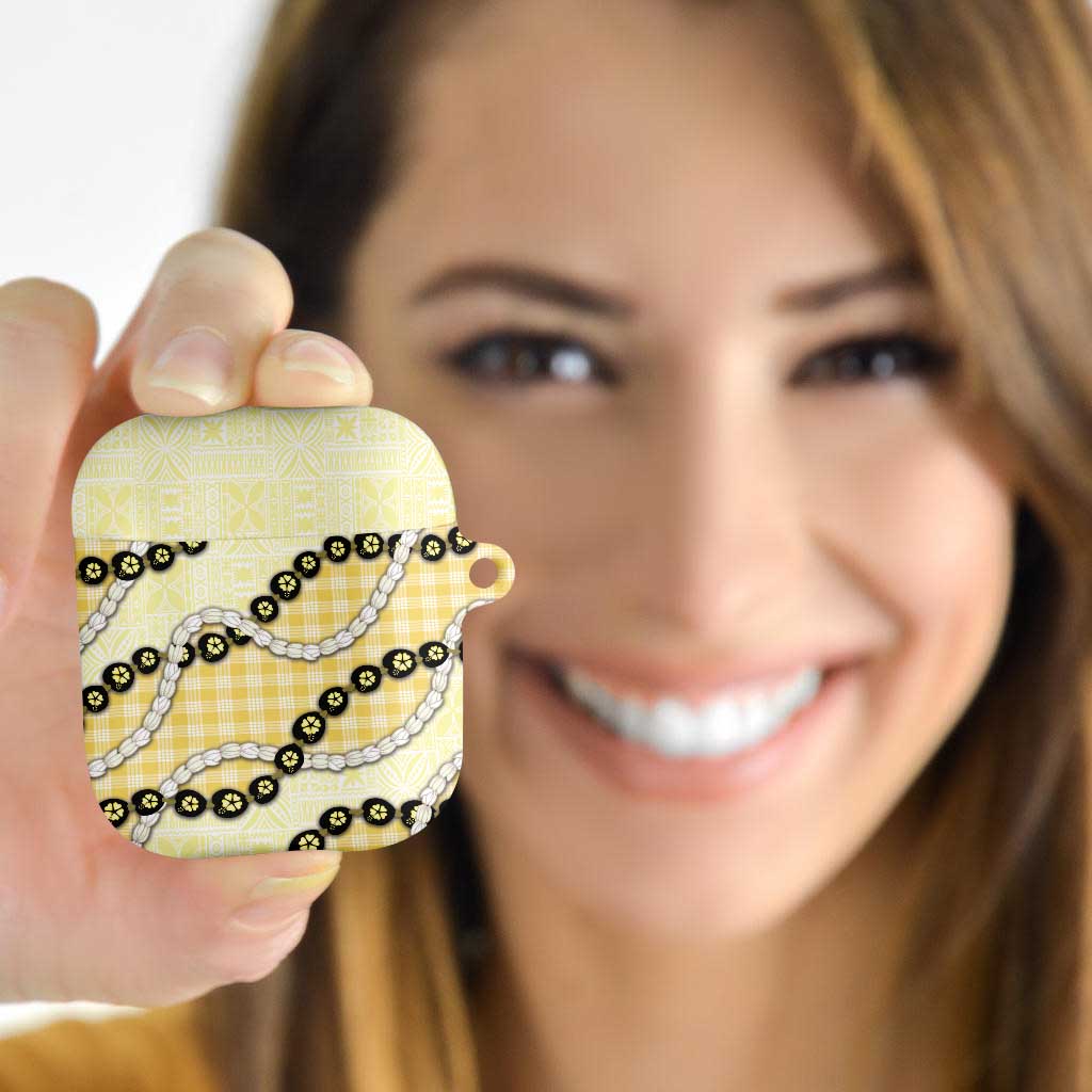 Yellow Palaka Hawaii AirPods Case Kukui Nut Pikake Lei Hawaiian Tapa Pattern - Polynesian Pride