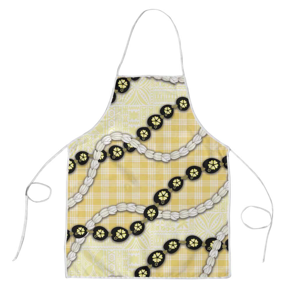 Yellow Palaka Hawaii Apron Kukui Nut Pikake Lei Hawaiian Tapa Pattern - Polynesian Pride