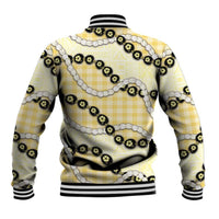 Yellow Palaka Hawaii Baseball Jacket Kukui Nut Pikake Lei Hawaiian Tapa Pattern - Polynesian Pride