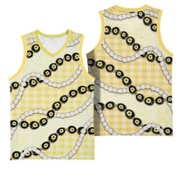 Yellow Palaka Hawaii Basketball Jersey Kukui Nut Pikake Lei Hawaiian Tapa Pattern - Polynesian Pride