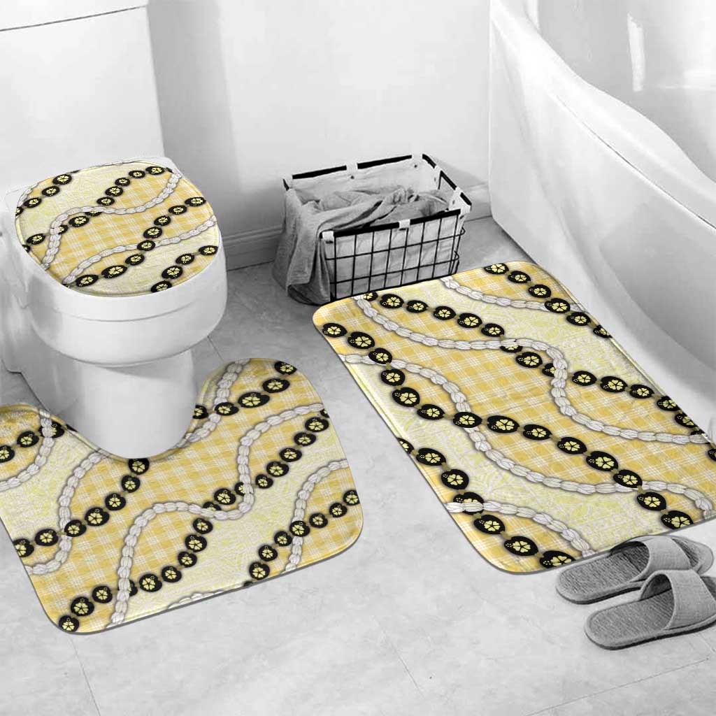 Yellow Palaka Hawaii Bathroom Set Kukui Nut Pikake Lei Hawaiian Tapa Pattern - Polynesian Pride