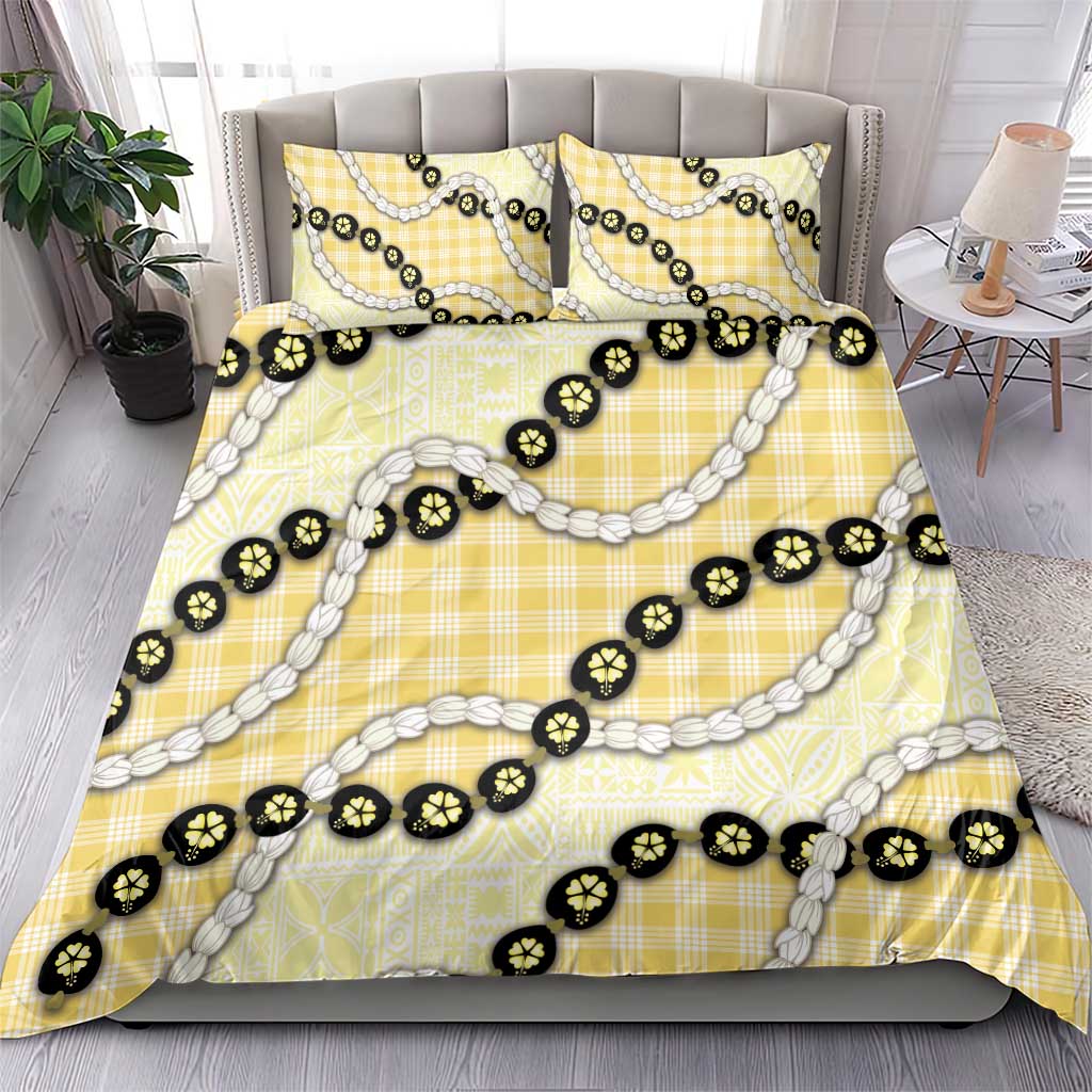 Yellow Palaka Hawaii Bedding Set Kukui Nut Pikake Lei Hawaiian Tapa Pattern - Polynesian Pride