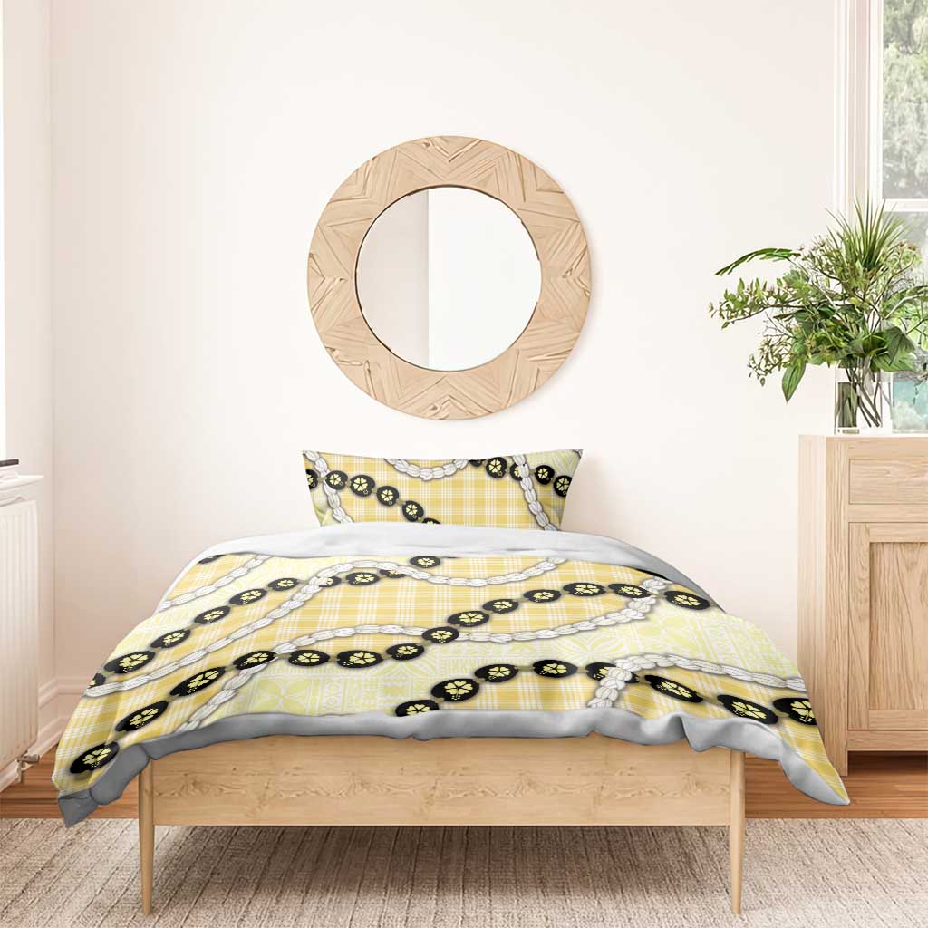 Yellow Palaka Hawaii Bedding Set Kukui Nut Pikake Lei Hawaiian Tapa Pattern - Polynesian Pride