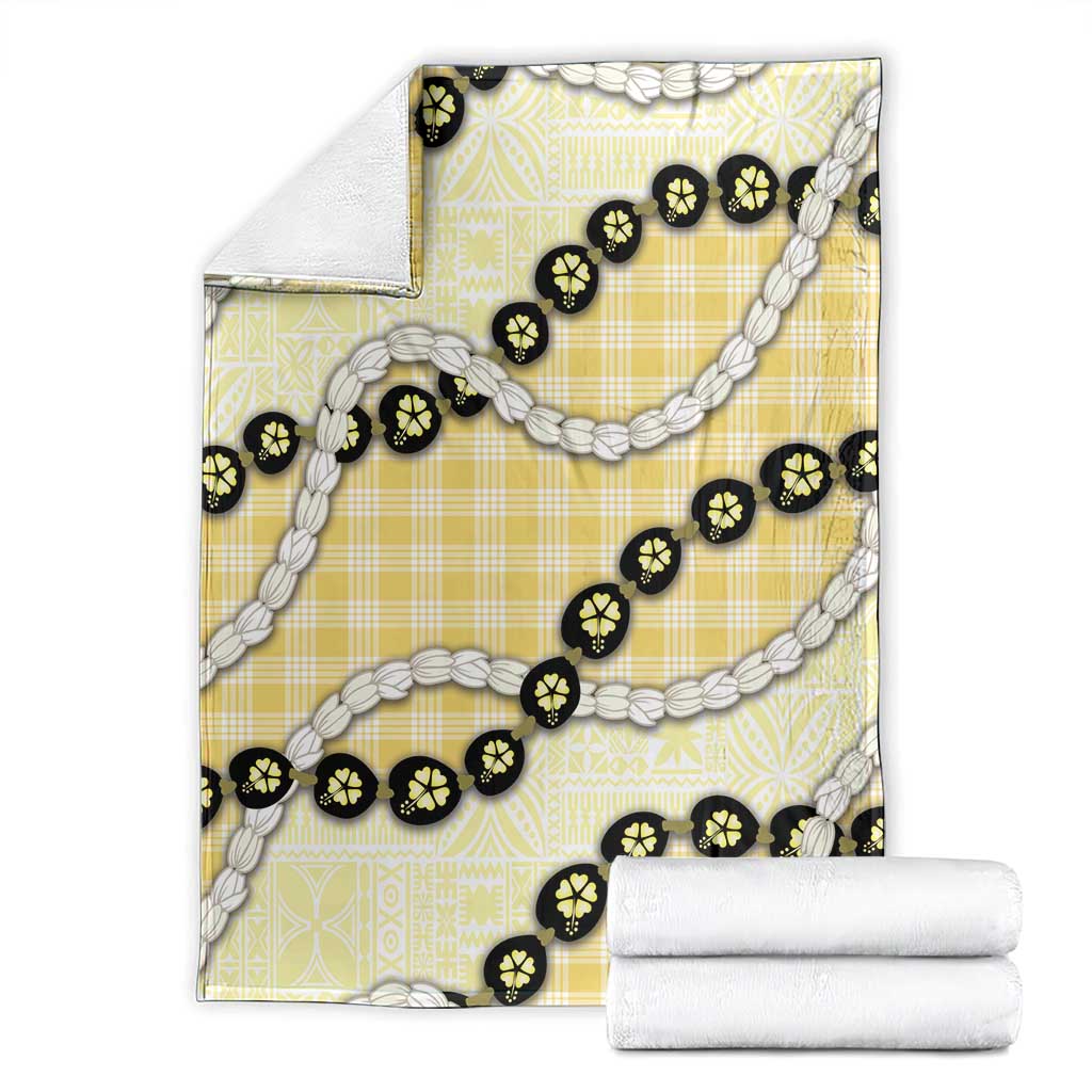 Yellow Palaka Hawaii Blanket Kukui Nut Pikake Lei Hawaiian Tapa Pattern - Polynesian Pride
