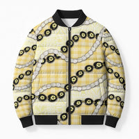 Yellow Palaka Hawaii Bomber Puffer Jacket Kukui Nut Pikake Lei Hawaiian Tapa Pattern - Polynesian Pride