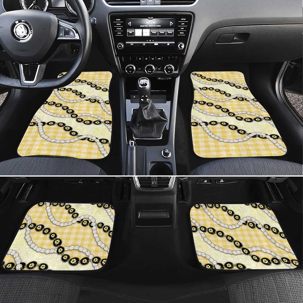 Yellow Palaka Hawaii Car Mats Kukui Nut Pikake Lei Hawaiian Tapa Pattern - Polynesian Pride