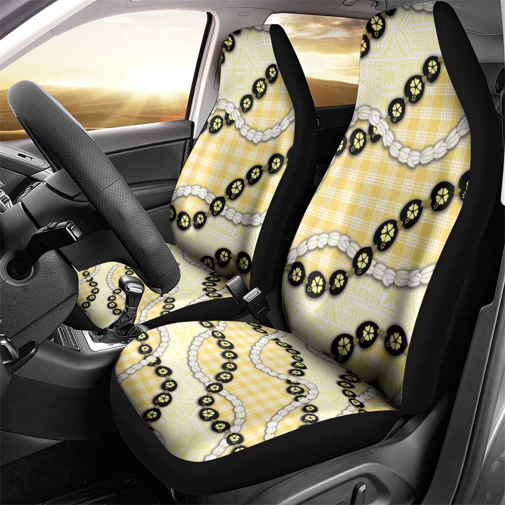 Yellow Palaka Hawaii Car Seat Cover Kukui Nut Pikake Lei Hawaiian Tapa Pattern - Polynesian Pride