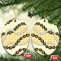 Yellow Palaka Hawaii Ceramic Ornament Kukui Nut Pikake Lei Hawaiian Tapa Pattern - Polynesian Pride