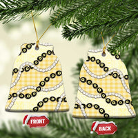 Yellow Palaka Hawaii Ceramic Ornament Kukui Nut Pikake Lei Hawaiian Tapa Pattern - Polynesian Pride