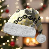Yellow Palaka Hawaii Christmas Santa Hat Kukui Nut Pikake Lei Hawaiian Tapa Pattern LT14 With Fur Yellow - Polynesian Pride