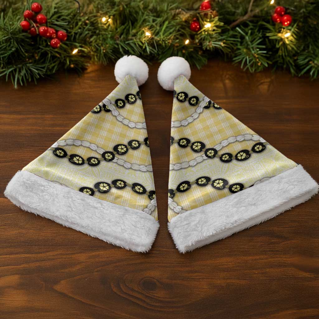 Yellow Palaka Hawaii Christmas Santa Hat Kukui Nut Pikake Lei Hawaiian Tapa Pattern LT14 - Polynesian Pride