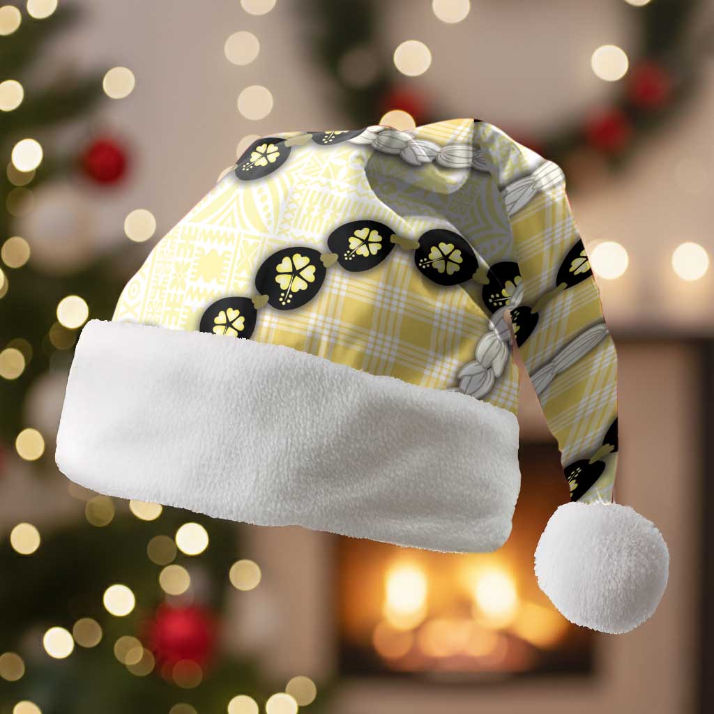 Yellow Palaka Hawaii Christmas Santa Hat Kukui Nut Pikake Lei Hawaiian Tapa Pattern LT14 Without Fur Yellow - Polynesian Pride