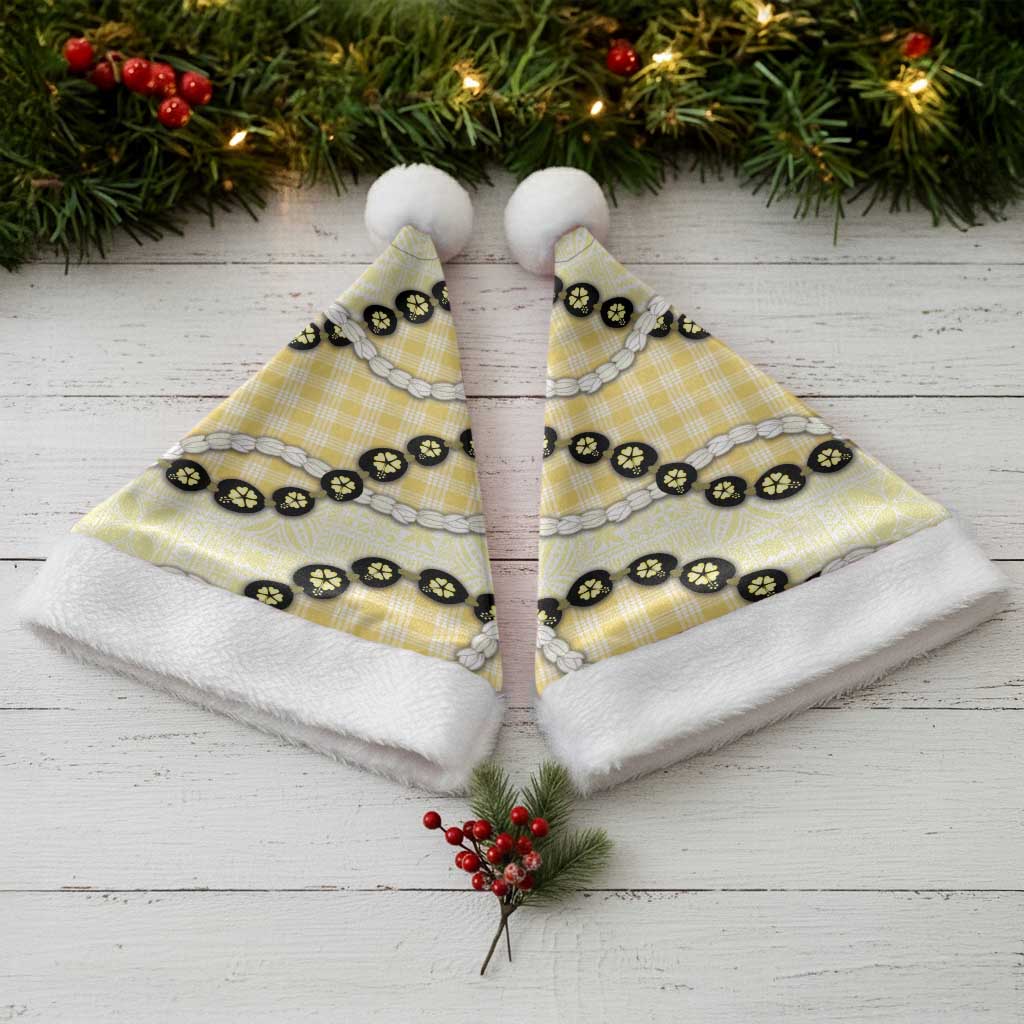 Yellow Palaka Hawaii Christmas Santa Hat Kukui Nut Pikake Lei Hawaiian Tapa Pattern LT14 - Polynesian Pride