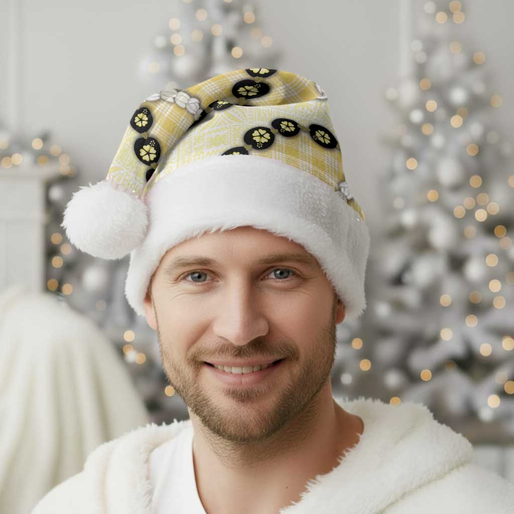 Yellow Palaka Hawaii Christmas Santa Hat Kukui Nut Pikake Lei Hawaiian Tapa Pattern LT14 - Polynesian Pride