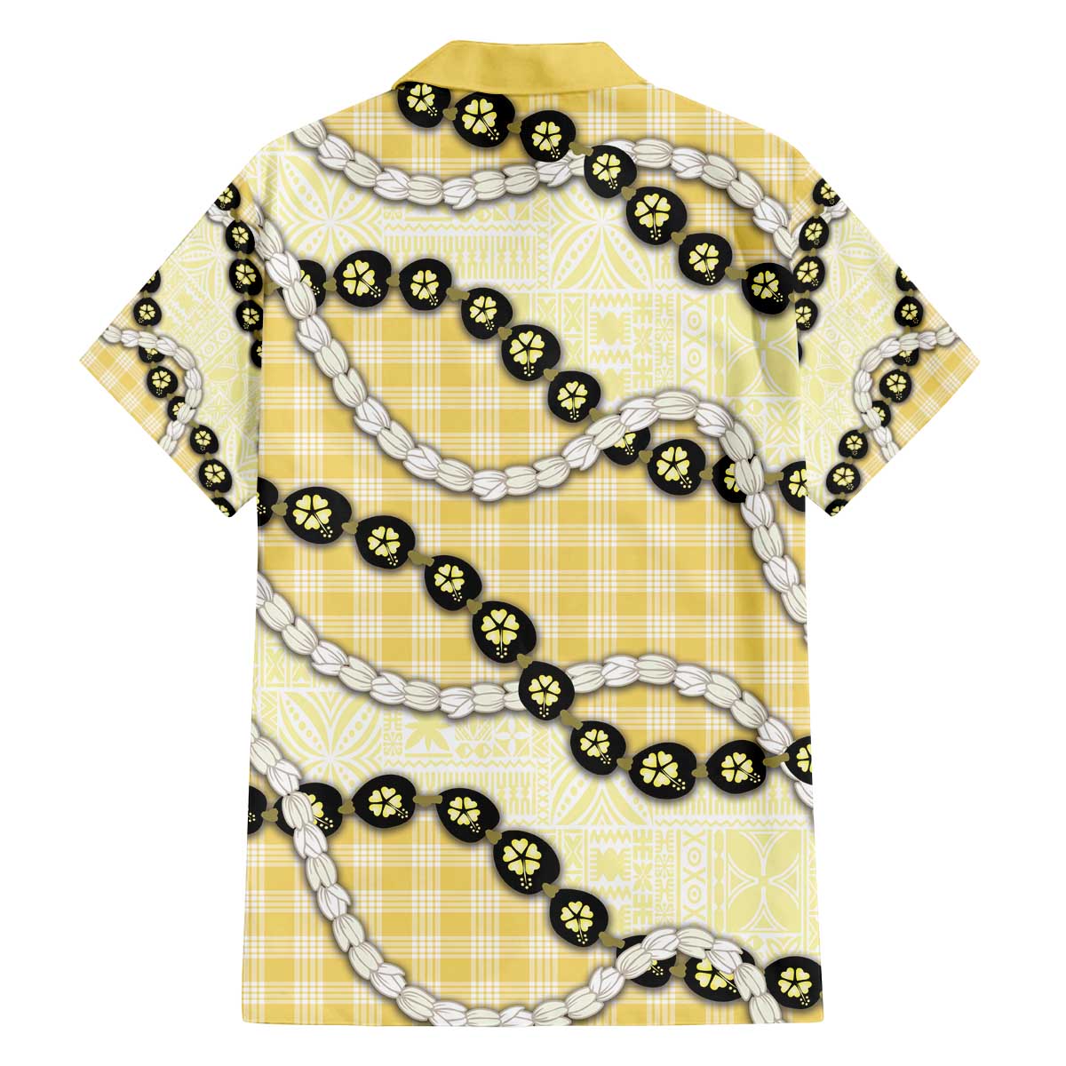 Yellow Palaka Hawaii Family Matching Off The Shoulder Long Sleeve Dress and Hawaiian Shirt Kukui Nut Pikake Lei Hawaiian Tapa Pattern - Polynesian Pride