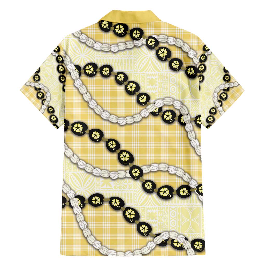 Yellow Palaka Hawaii Family Matching Puletasi and Hawaiian Shirt Kukui Nut Pikake Lei Hawaiian Tapa Pattern - Polynesian Pride
