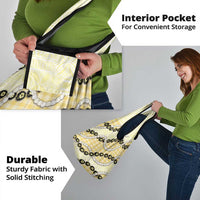 Yellow Palaka Hawaii Grocery Bag Kukui Nut Pikake Lei Hawaiian Tapa Pattern - Polynesian Pride