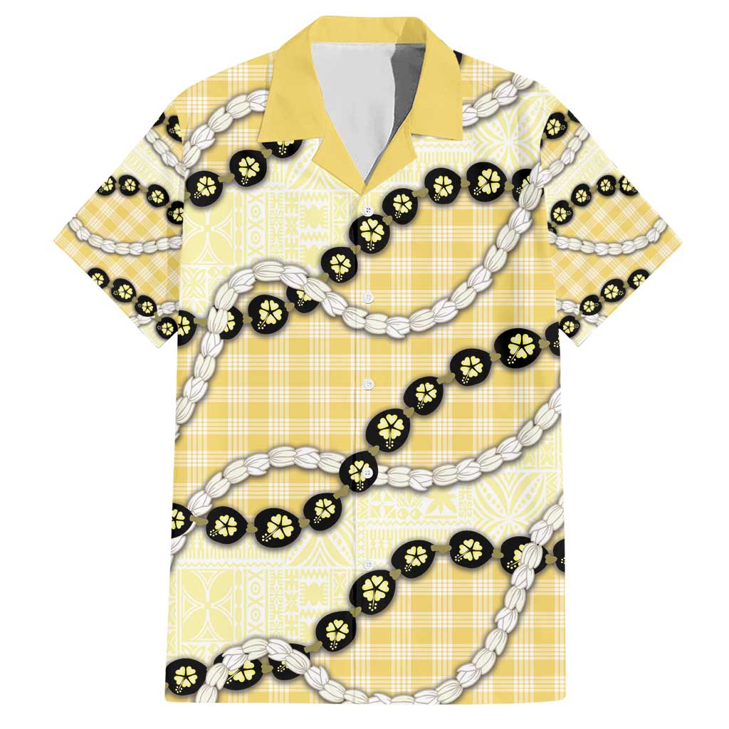Yellow Palaka Hawaii Hawaiian Shirt Kukui Nut Pikake Lei Hawaiian Tapa Pattern - Polynesian Pride